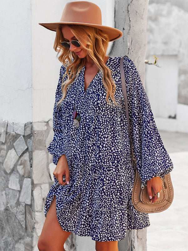 Leopard Print Long Sleeve Casual Holiday Dress