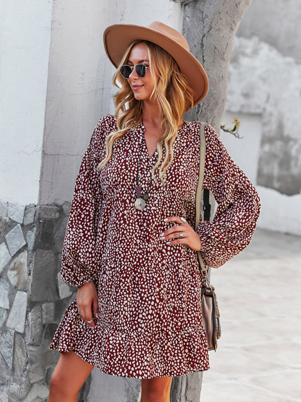 Leopard Print Long Sleeve Casual Holiday Dress