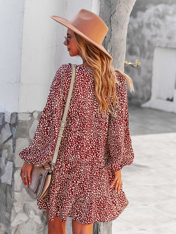 Leopard Print Long Sleeve Casual Holiday Dress