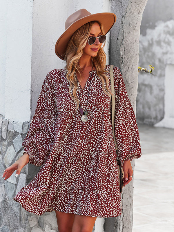 Leopard Print Long Sleeve Casual Holiday Dress