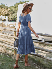 casual button solid color short-sleeved loose dress