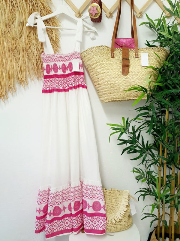 Tie Printed Sweet Elastic Bohemian Maxi Dress