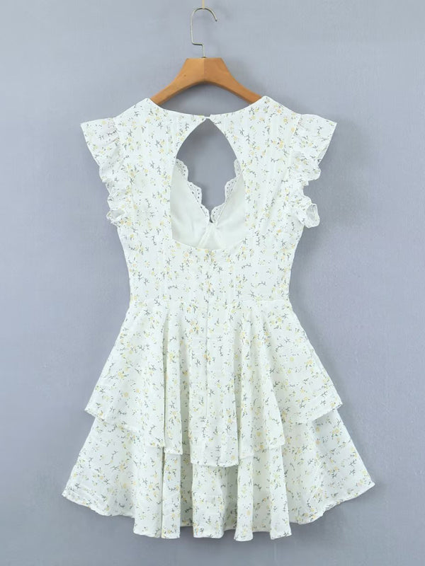 lace embroidery printed waist dress V-neck halter skirt