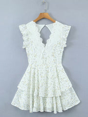 lace embroidery printed waist dress V-neck halter skirt