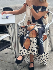 Pocket One Shoulder Print Loose Casual Dopamine Dress