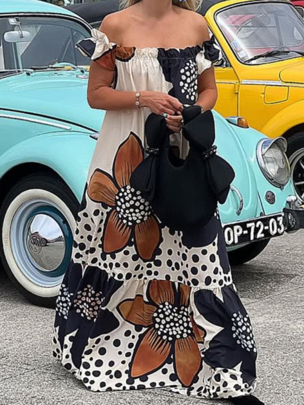 Pocket One Shoulder Print Loose Casual Dopamine Dress