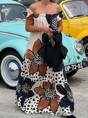 Pocket One Shoulder Print Loose Casual Dopamine Dress