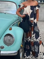 Pocket One Shoulder Print Loose Casual Dopamine Dress