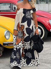 Pocket One Shoulder Print Loose Casual Dopamine Dress