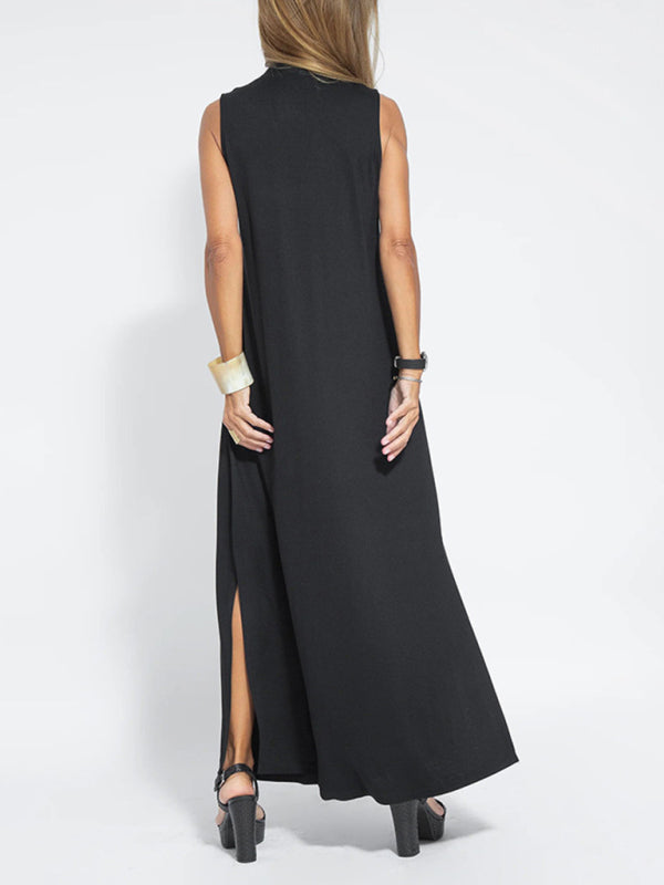 solid color pullover V-neck dress