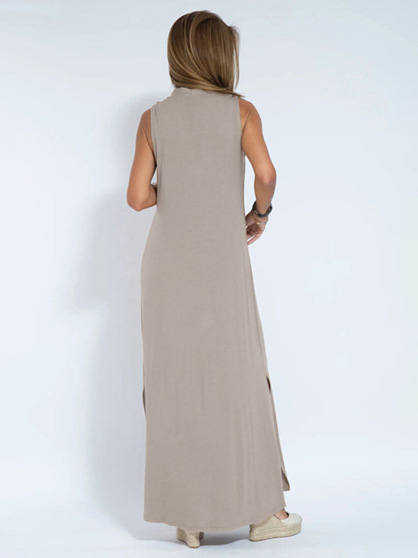 solid color pullover V-neck dress