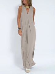 solid color pullover V-neck dress