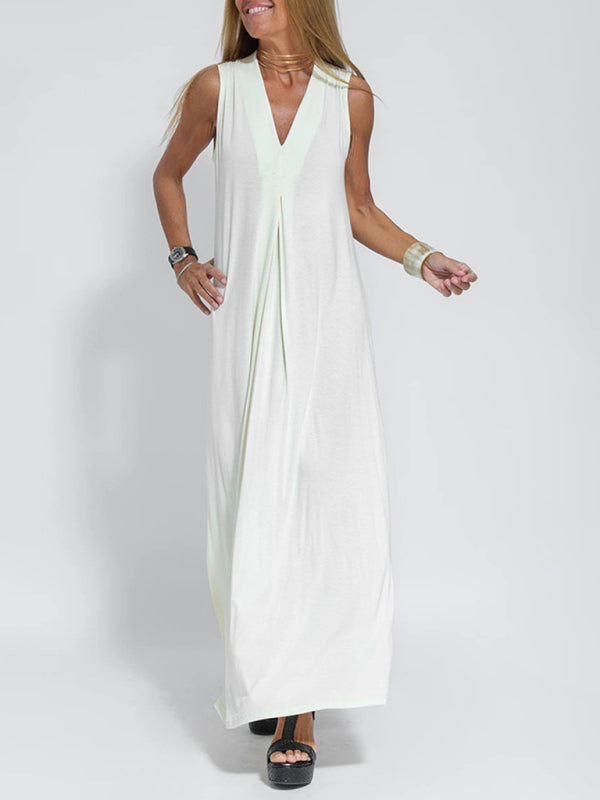 solid color pullover V-neck dress