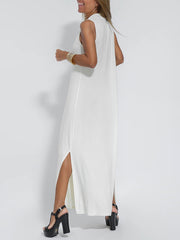 solid color pullover V-neck dress