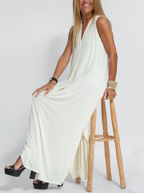 solid color pullover V-neck dress