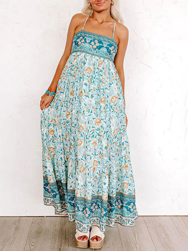 Sling Floral Street Strap Backless Dress