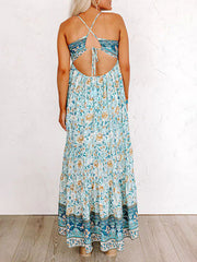 Sling Floral Street Strap Backless Dress