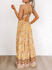 Sling Floral Street Strap Backless Dress