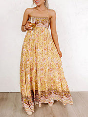 Sling Floral Street Strap Backless Dress