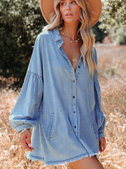 Balloon Sleeve Short Dress Vintage Loose Denim Dress