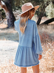 Balloon Sleeve Short Dress Vintage Loose Denim Dress