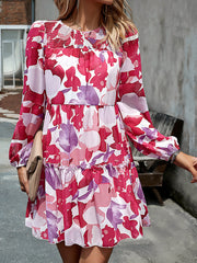Floral Print Round Neck Skirt Chiffon Layered Dress