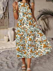 halter neck loose holiday multi-layer print dress