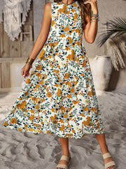 halter neck loose holiday multi-layer print dress