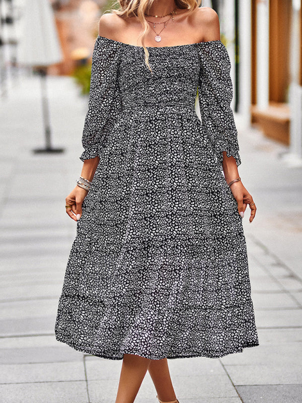 Bohemian Dress Feminine Square Neck Three Quarter Sleeve Maxi Dress