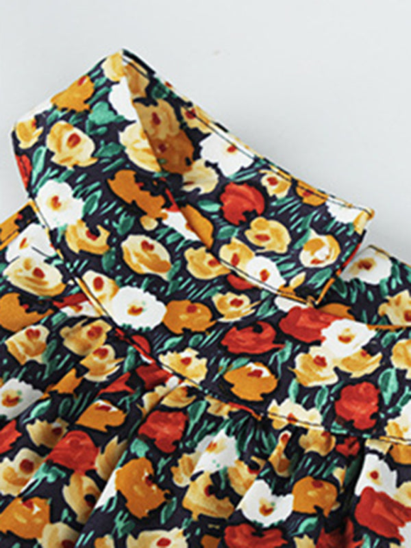 Multi-tiered floral-print resort dress with swing