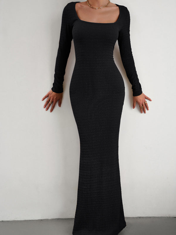 Ladies Fit Square Neck Long Sleeve Knitted Dress