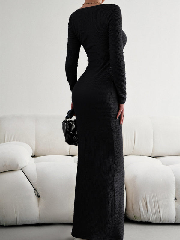 Ladies Fit Square Neck Long Sleeve Knitted Dress