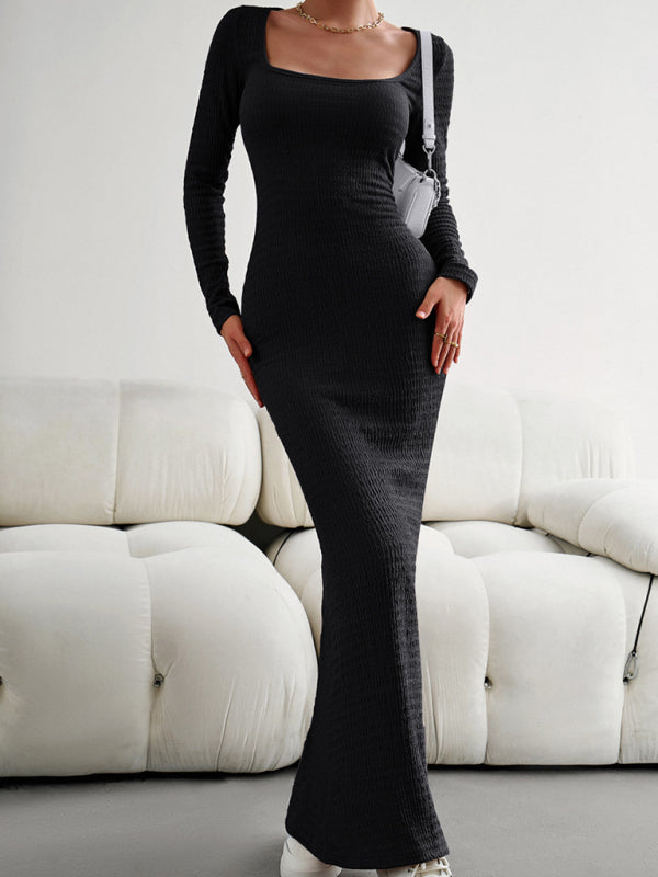 Ladies Fit Square Neck Long Sleeve Knitted Dress