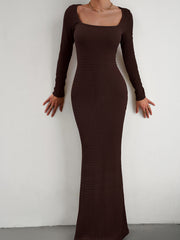 Ladies Fit Square Neck Long Sleeve Knitted Dress