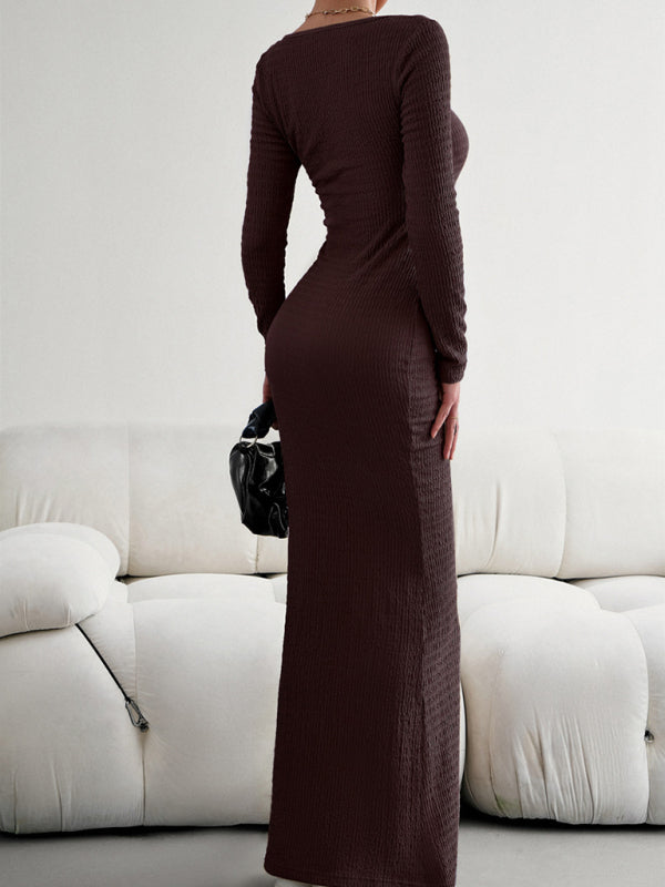 Ladies Fit Square Neck Long Sleeve Knitted Dress