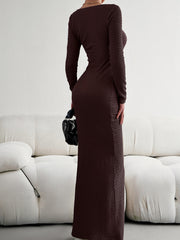 Ladies Fit Square Neck Long Sleeve Knitted Dress