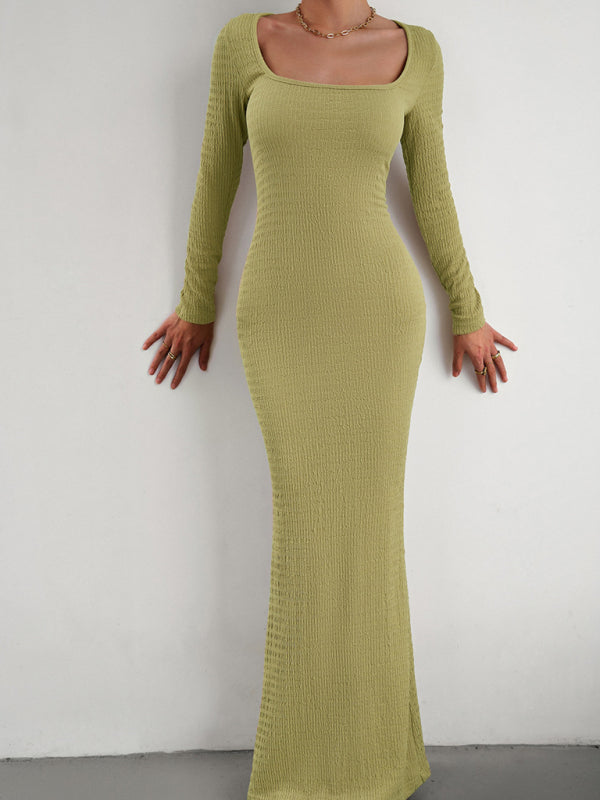 Ladies Fit Square Neck Long Sleeve Knitted Dress