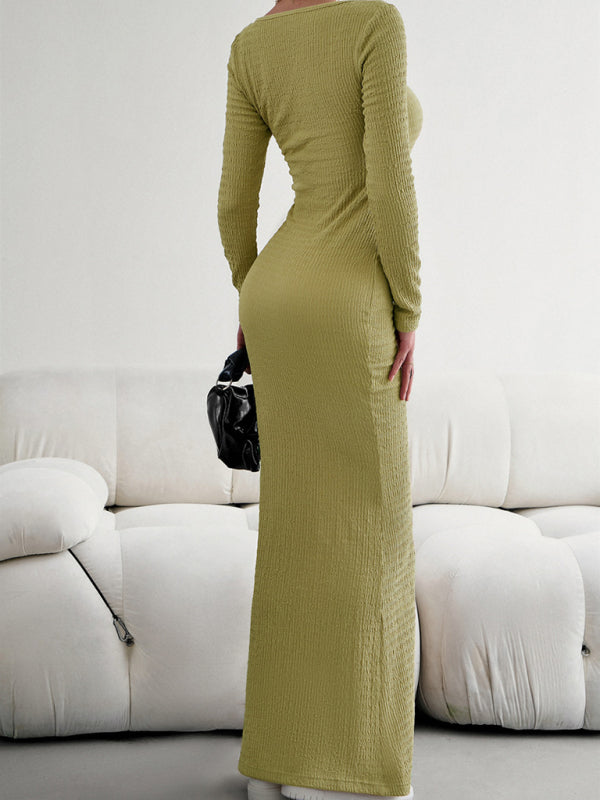 Ladies Fit Square Neck Long Sleeve Knitted Dress