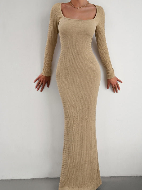Ladies Fit Square Neck Long Sleeve Knitted Dress
