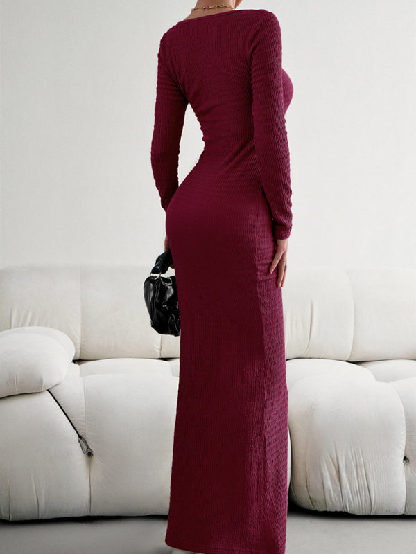 Ladies Fit Square Neck Long Sleeve Knitted Dress