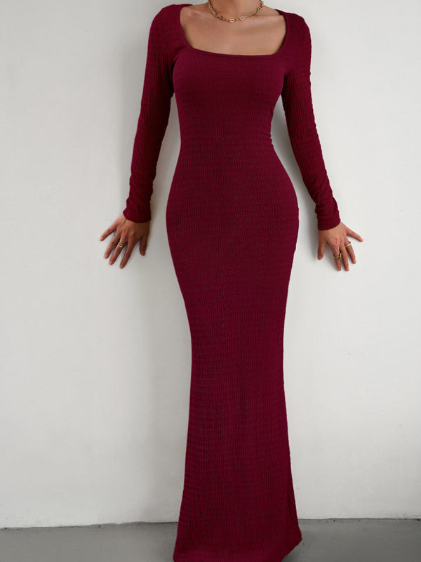 Ladies Fit Square Neck Long Sleeve Knitted Dress