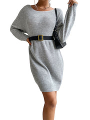 Ladies Loose Gray Long Sleeve Long Sweater Dress