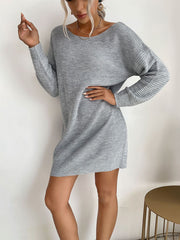 Ladies Loose Gray Long Sleeve Long Sweater Dress