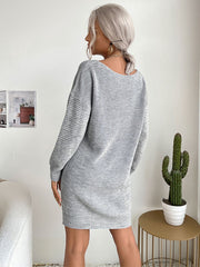Ladies Loose Gray Long Sleeve Long Sweater Dress