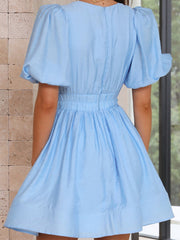 style short skirt sexy V-neck lantern sleeve waist princess dress