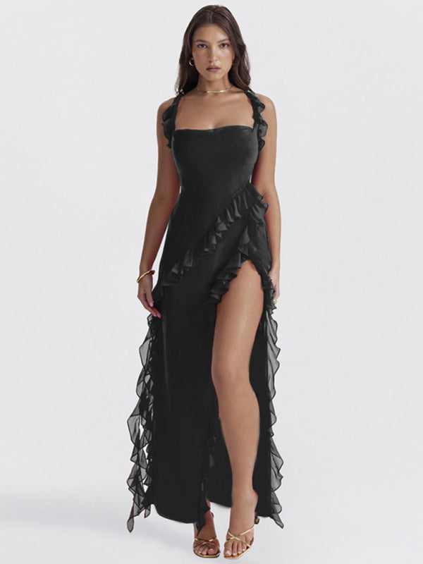 Spice Girl Slim Height Slit Ribbon Sexy Sling Dress