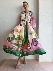 retro French court style pleated long-sleeved loose dress