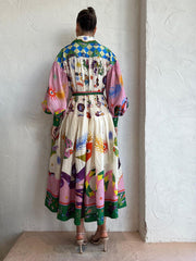 retro French court style pleated long-sleeved loose dress