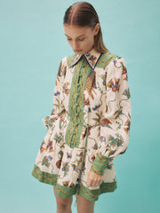 long-sleeve printed lapel loose tie casual dress