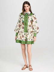 long-sleeve printed lapel loose tie casual dress
